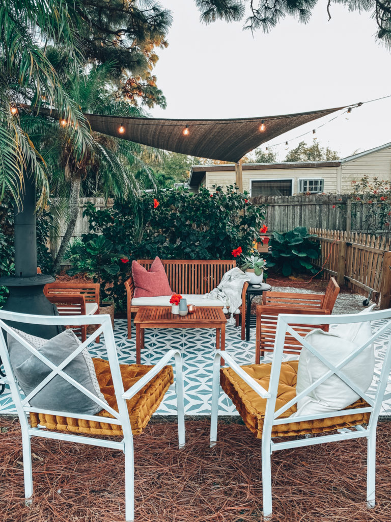 The Finished Patio (with painted pattern) + Shop the Look