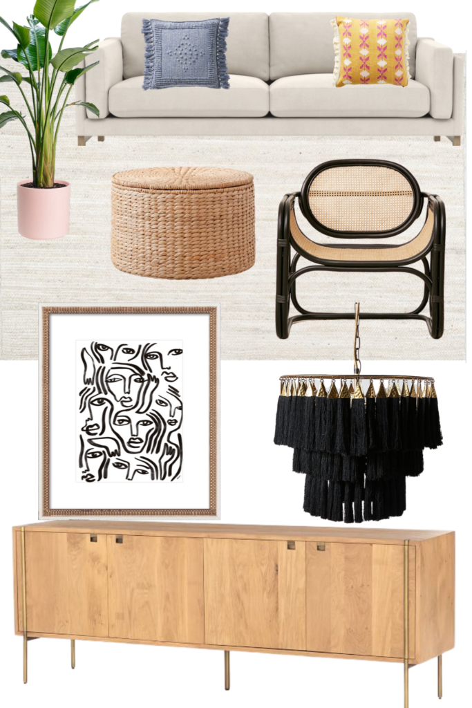 Boho Chic Design Boards - Living Room + Bedroom - Blushing Bungalow