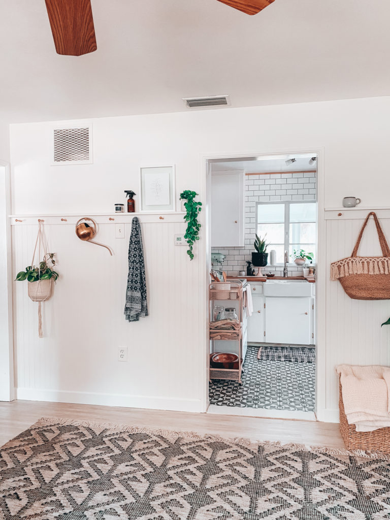 An Easy DIY Beadboard Hook Wall In The Kids' Bathroom