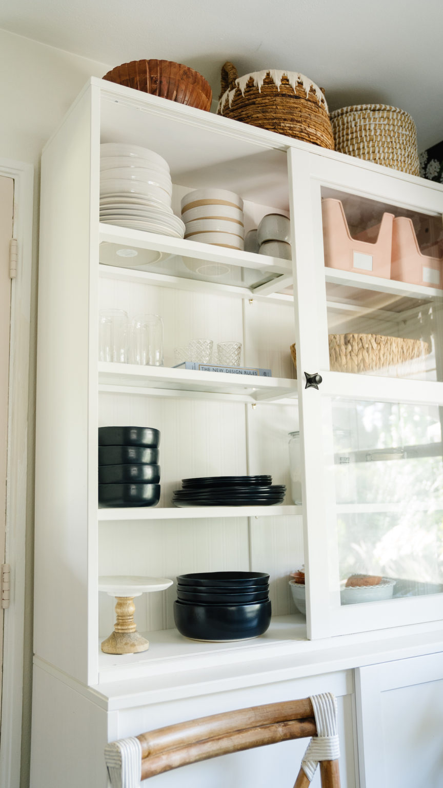 How to Style Functional Glass Cabinets in Kitchen - Blushing Bungalow ...