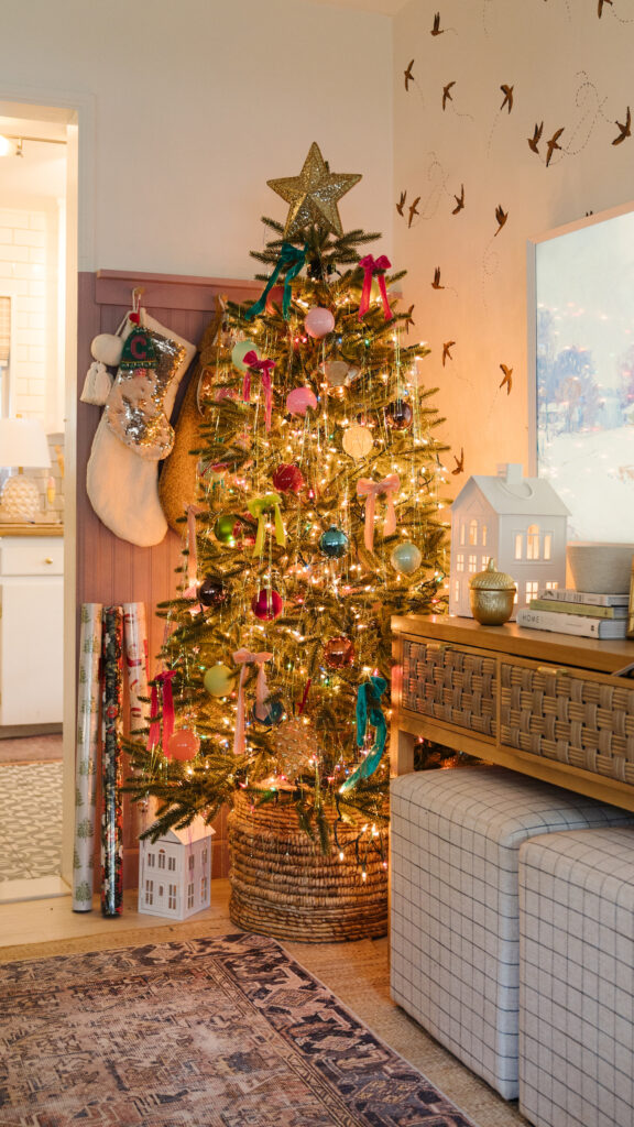 Vintage Styrofoam Christmas tree with tinsel and vintage Color