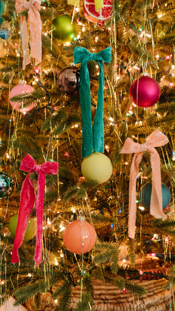 bows and ornaments on tree